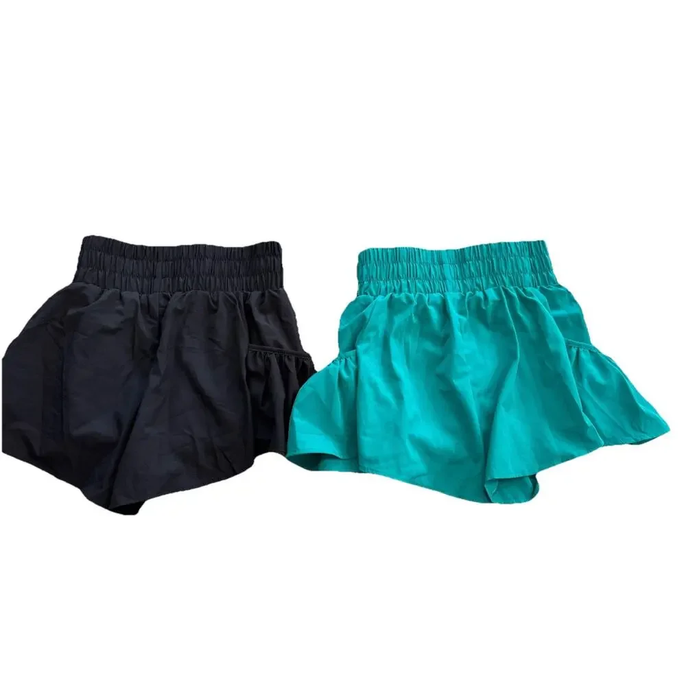 Smocked High-Waist Flowy Shorts Green & Black 2 Pairs New Size XS